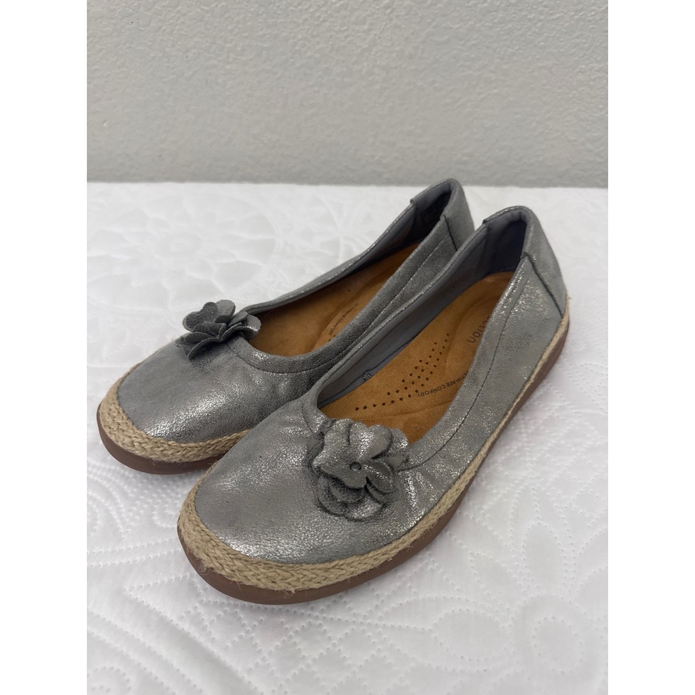 Clarks Eliana Jade Shimmer Flats Pewter Silver Slip On Comfort Shoes Size 8.5 - Picture 12 of 12